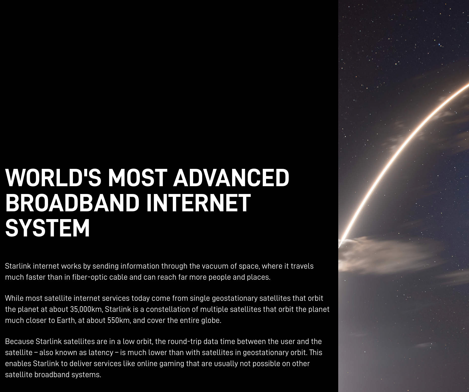 Starlink marketing the 'World's most advanced broadband internet system'