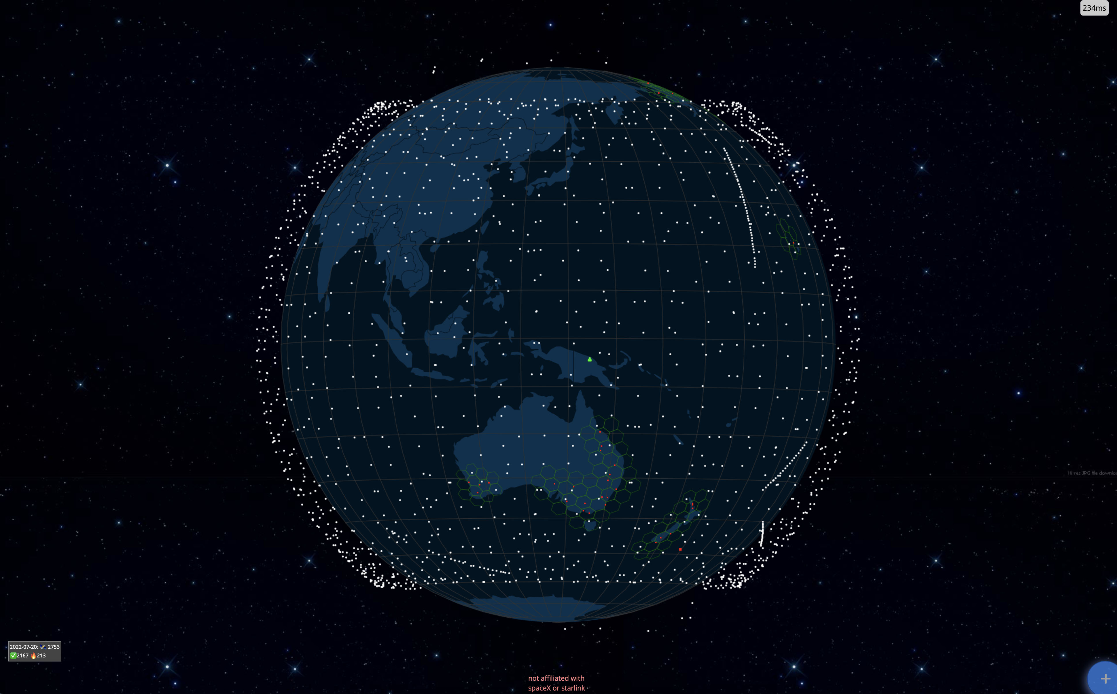 A visualisation of Starlink satellites surrounding the Earth