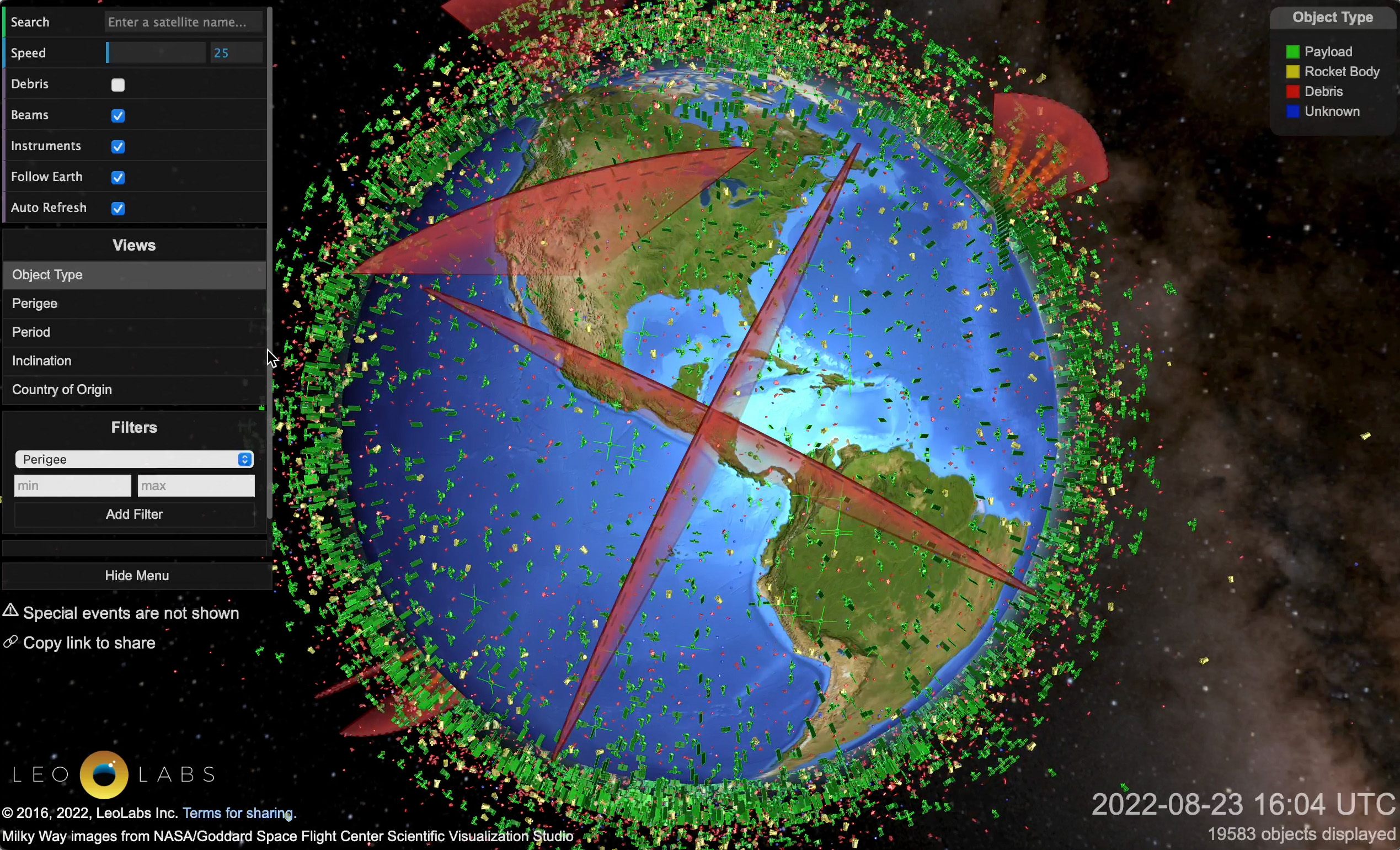 A visualisation of satellites in space